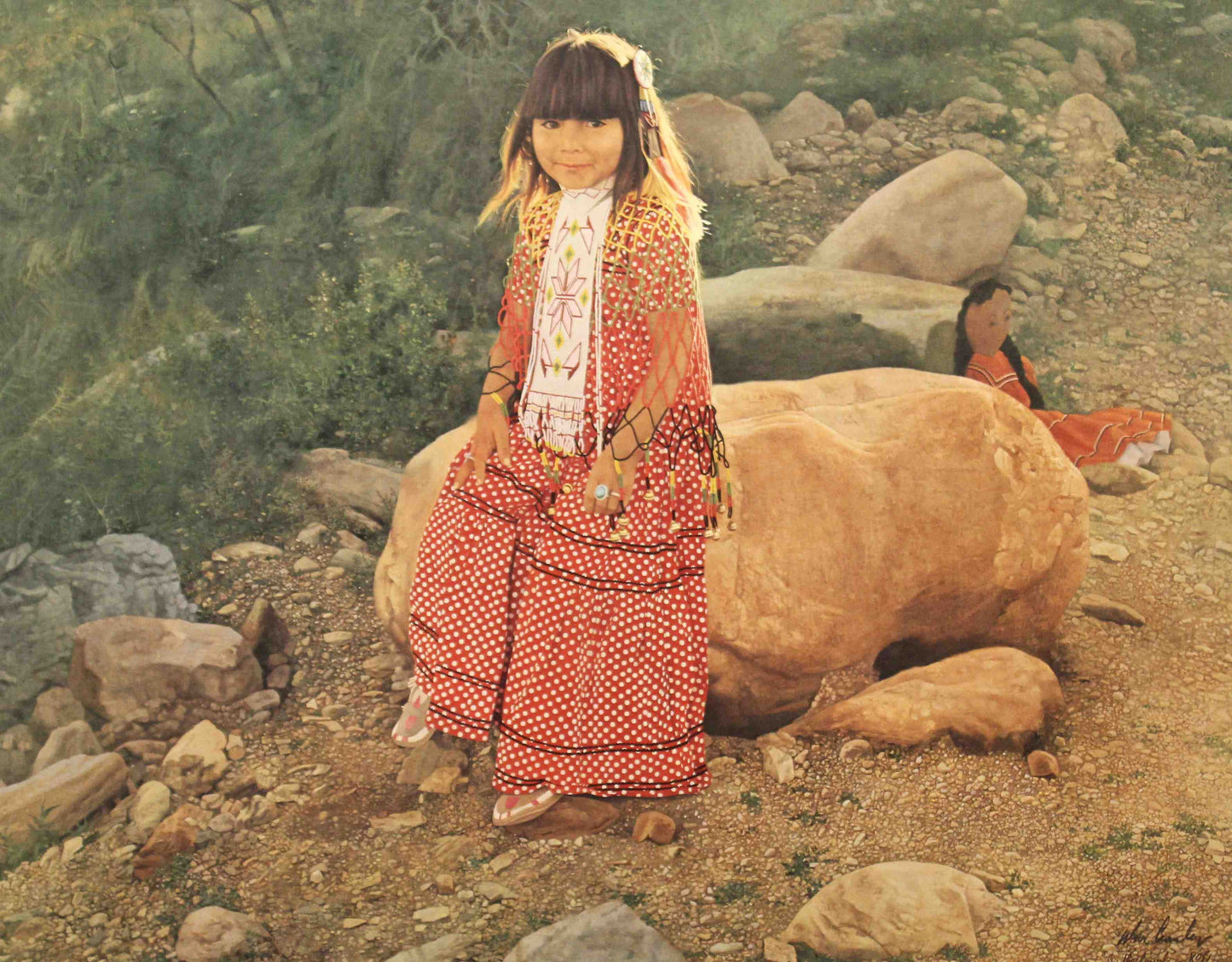 Donald Crowley print "Afterglow" featuring a young Native American girl in warm sunset light.