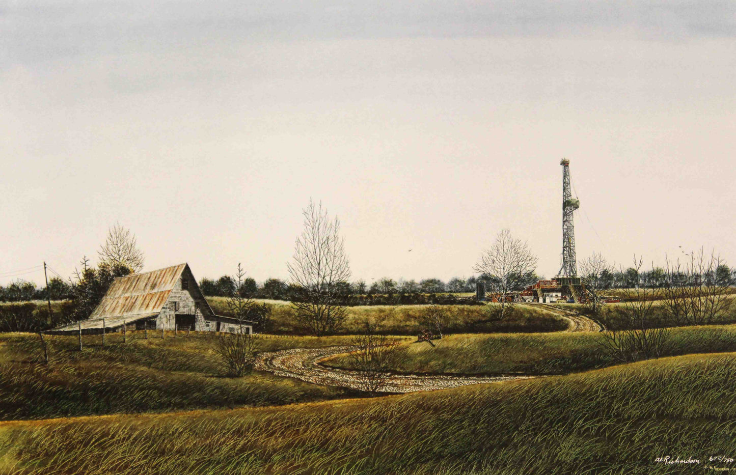 Al Richardson print “Rolling Hill Country” featuring rolling Texas hills with oak trees under a wide sky, Western landscape fine art.