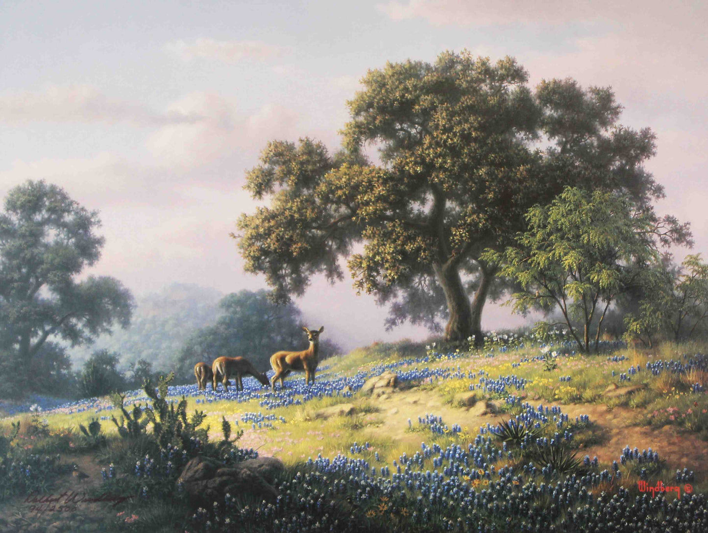 Dalhart Windberg print titled "Seasonal Awakening" showing a peaceful spring landscape with blooming trees and warm sunlight.
