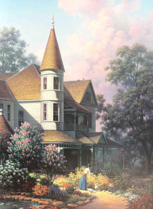 Dalhart Windberg print A Breath of Times Past featuring a rural church in a peaceful countryside setting, softly lit with a nostalgic atmosphere.