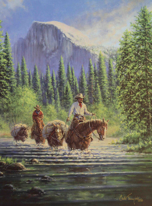 Jack Terry art print “A Cowboy’s Time to Reflect” depicting a cowboy resting beside his horse, gazing thoughtfully across a wide, peaceful Western landscape.