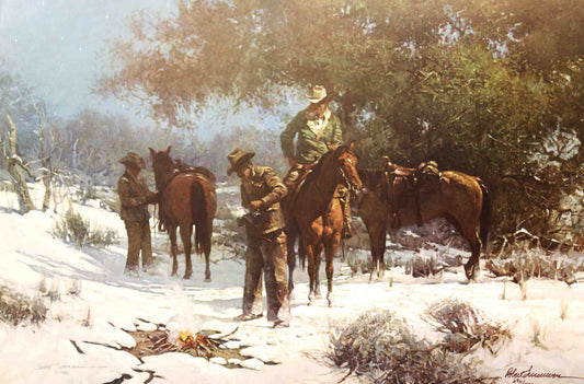Robert Summers print "All Is Calm" featuring a peaceful Western landscape at twilight.