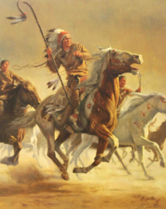 Mort Künstler print of a Native American warrior in traditional clothing, portrayed with strength and dignity in a detailed Western portrait.