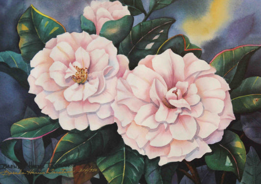 Brenda Harris Tustian Camelia Carnaval floral art print – colorful flower prints for wall décor