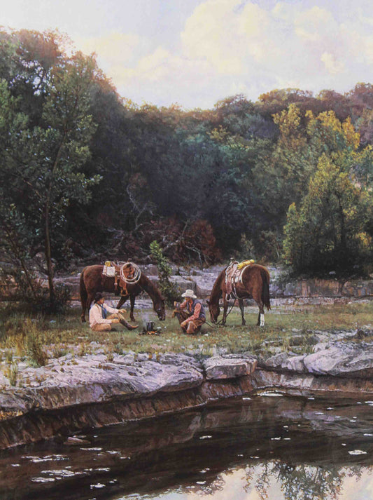 Cowboy Coffee Time by Bob Wygant – Western Art Print of Cowboys Around the Campfire