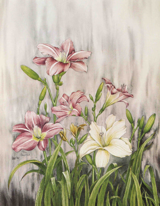 Carmel Foret Day Lily Garden floral art print – vibrant flower prints for wall décor