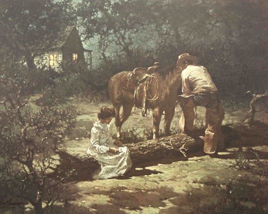 Robert Summers print of a young couple meeting for the first time in a Western setting, sharing a quiet and meaningful moment.