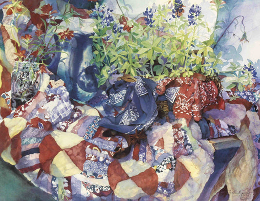 Karen Vernon Flowers and Quilt floral art print – elegant flower prints for wall décor