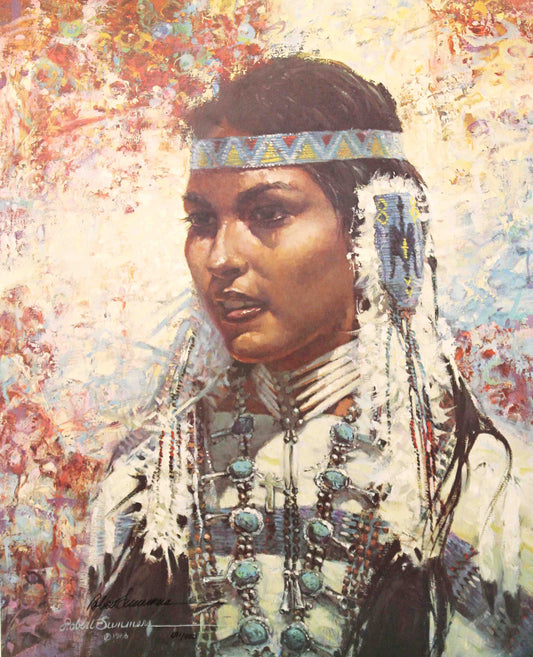 Kiowa Princess by Robert Summers showing a young Native American woman in traditional Kiowa dress with detailed beadwork.