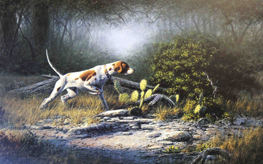 Celebrate the bond between hunter and dog with Dennis Schmidt’s Magic Moments, a stunning fine art print featuring a German Shorthair Pointer in the field. Known for his ability to capture the spirit of the outdoors, Schmidt highlights the intensity, focus, and beauty of one of the most admired sporting breeds. Ideal for collectors of hunting dog prints, bird dog prints, and gun dog prints, this artwork brings sporting tradition and timeless elegance to any space. Perfect for a hunting lodge, study, or gall