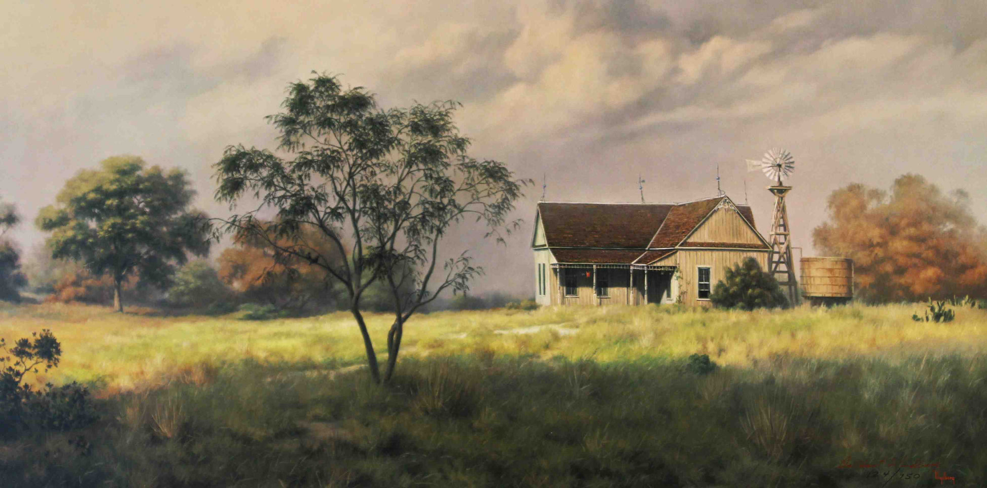 Dalhart Windberg print titled "Old Home Place" featuring a rustic country house surrounded by trees and soft golden light.