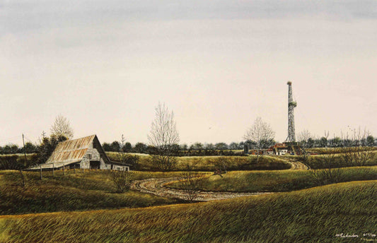 Al Richardson print “Rolling Hill Country” featuring rolling Texas hills with oak trees under a wide sky, Western landscape fine art.