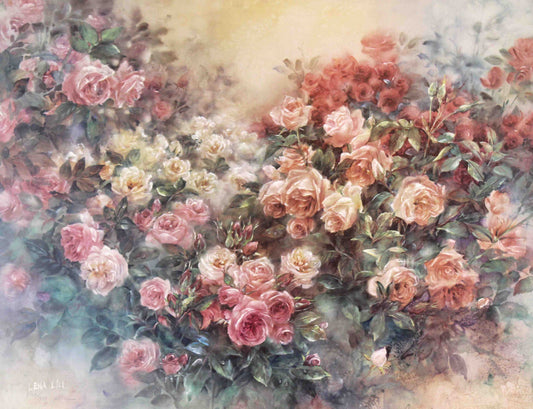 Lena Liu print Roses in Bloom – fine art floral painting by Lena Liu featuring blooming roses.