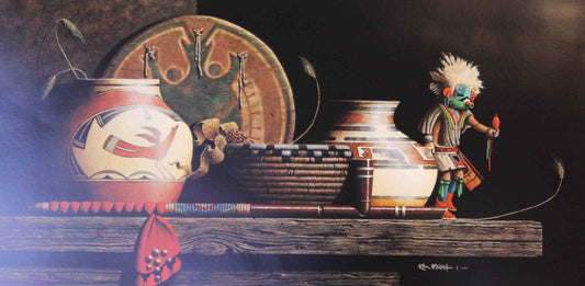 Ken Fleisch western art print Spirits of Silence depicting Native American artifacts for western wall art and Native American art collectors.