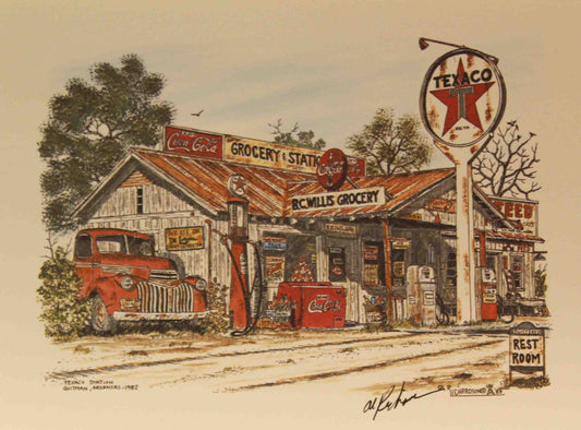 Al Richardson print Texaco Station showing a vintage Texaco gas station with classic signage and nostalgic roadside charm.