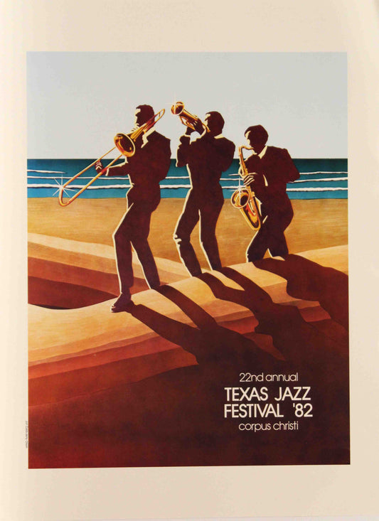 1982 Texas Jazz Festival poster from Corpus Christi featuring colorful vintage music festival artwork