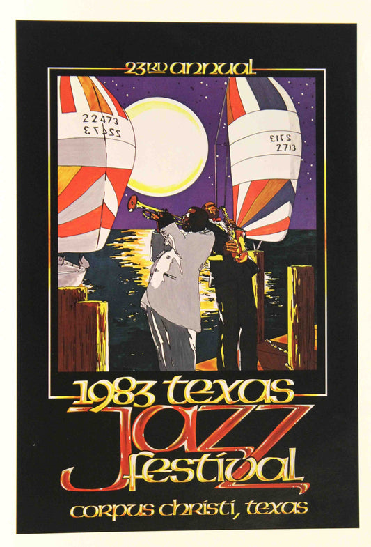 1983 Texas Jazz Festival poster from Corpus Christi with vintage jazz festival artwork