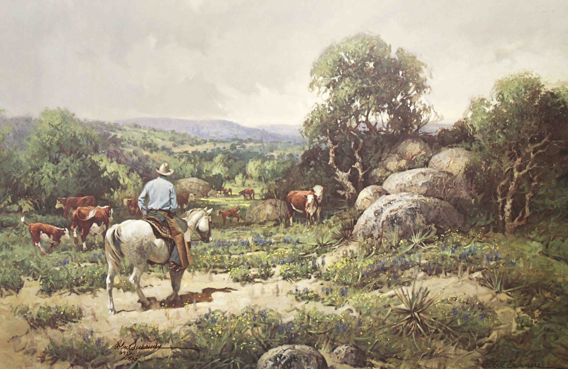 Robert Summers print "The Perfect Day" showing a cowboy on horseback in a peaceful western landscape