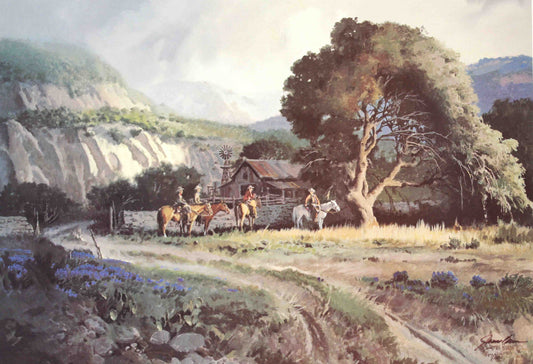 West of Bandera by James Boren – Texas Hill Country Cowboy Scene Print